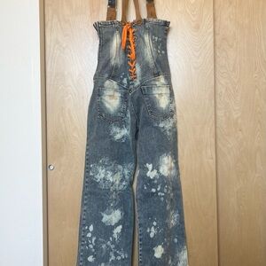 Unique Denim Overalls with Orange Lace-Up
